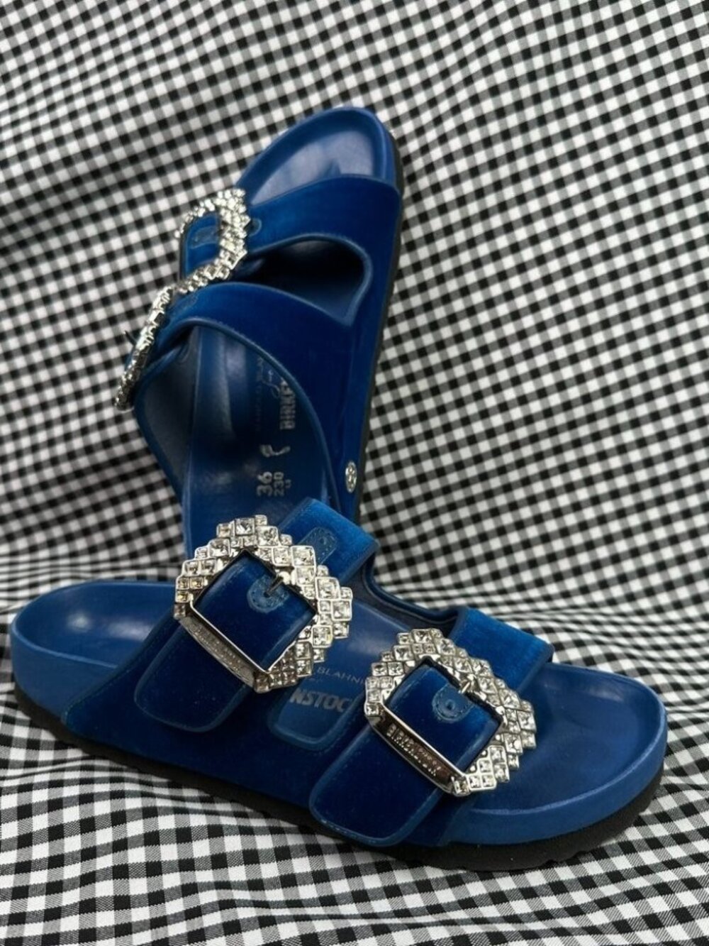 Manolo Blahnik x Birkenstock Women's Arizona Blue Velvet Slide Sandals EU 36